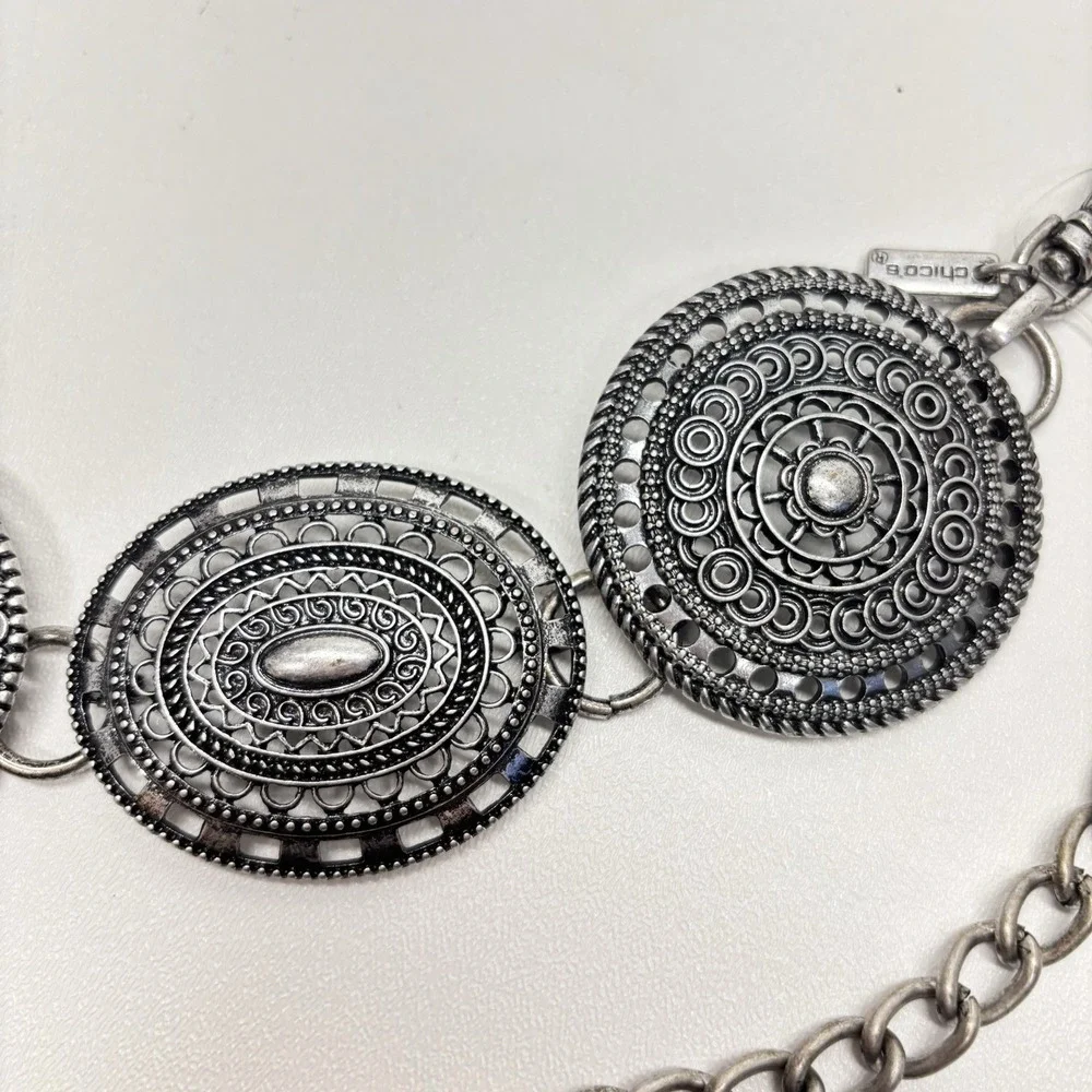 Chico's Moroccan Circles Belt Waist Chain Silver Boho Rave Western Size M/L